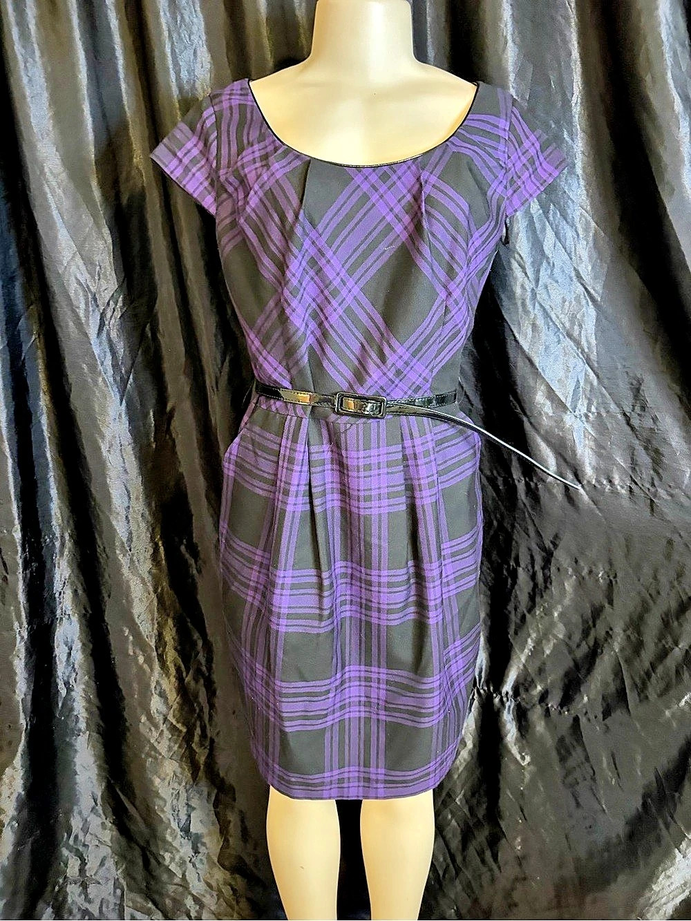 Jessica Howard Plaid Mini Dress in Purple & Black Size 10P